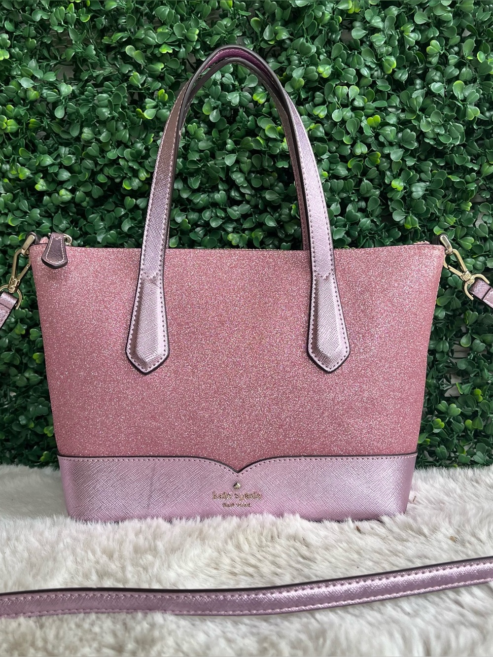 KATE SPADE Pink Glitter Lola Satchel Crossbody Tote Handbag